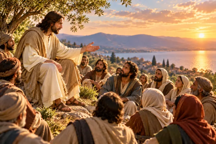 Sermon by the Lake at Sunset