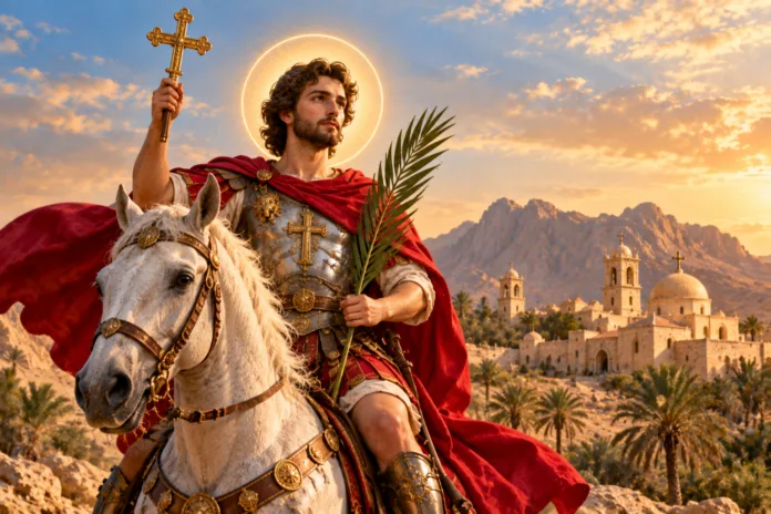 Saintly Roman Rider at Desert Monastery