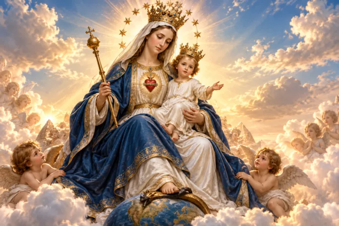 Crowned Madonna Among Celestial Clouds